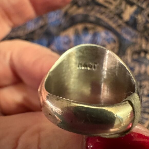 Turquoise Coral Obsidian and Abalone Shell Sterling Silver Ring - Picture 4 of 4